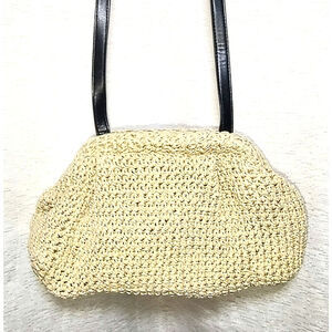 Cream Faux Rattan  Woven Crossbody Purse / Clutch with Hinge Closure